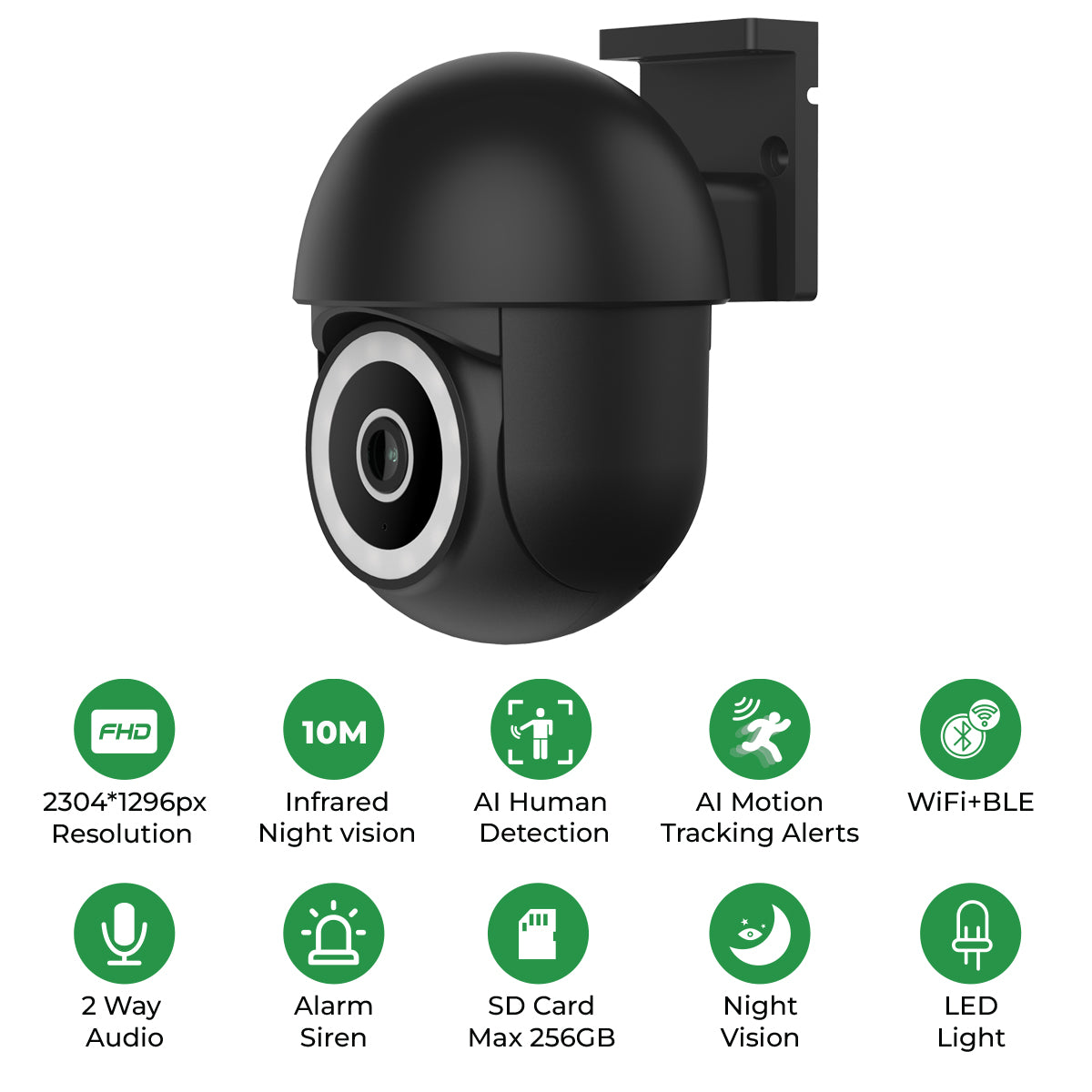 Ener-j SHA5341 Smart Wi-Fi PTZ Dome Outdoor IP Camera Black Housing, IP65