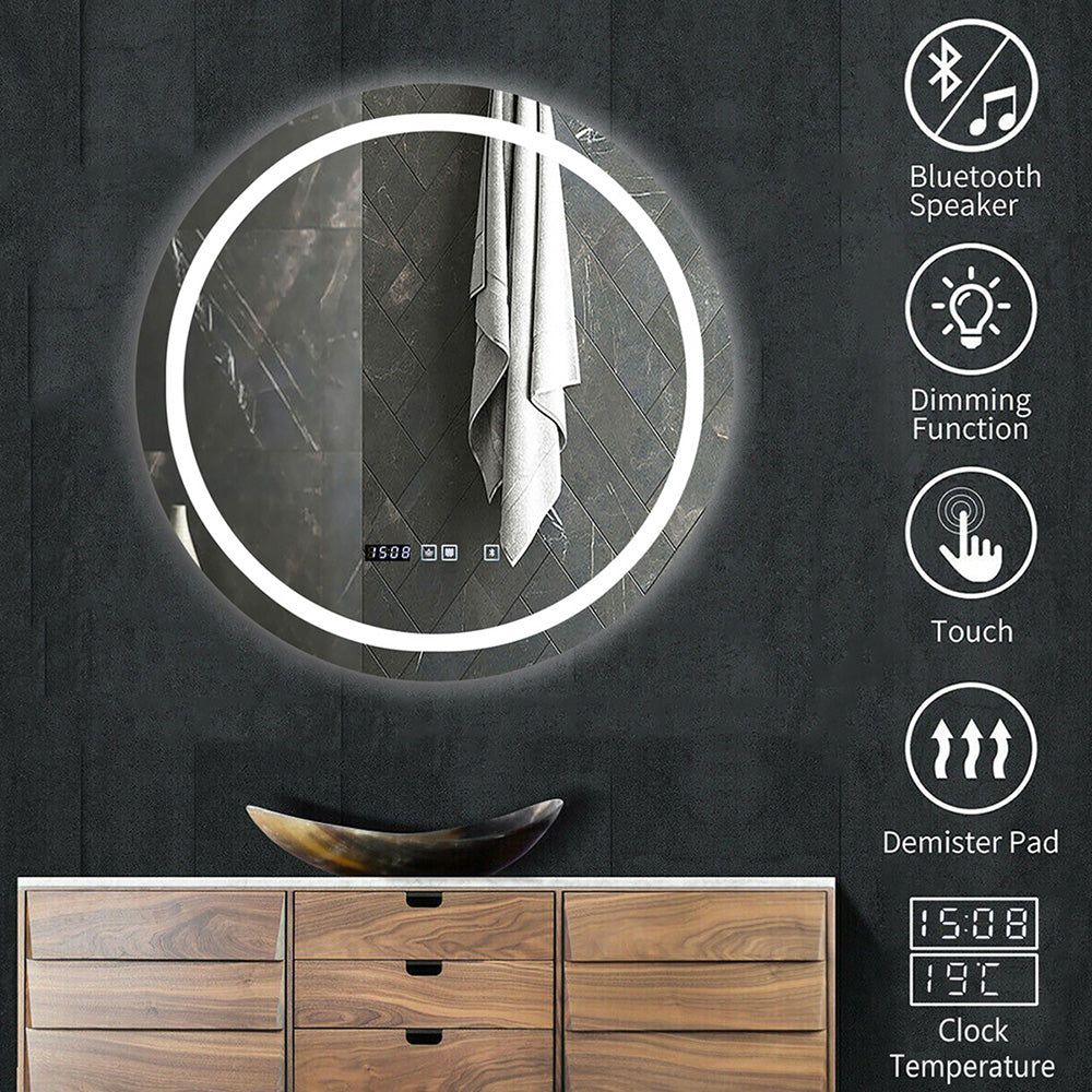 Ener-j SHA5342 LED Mirror with Bluetooth Speaker, Round, CCT Changing & Touch Sensor Size: 70cms