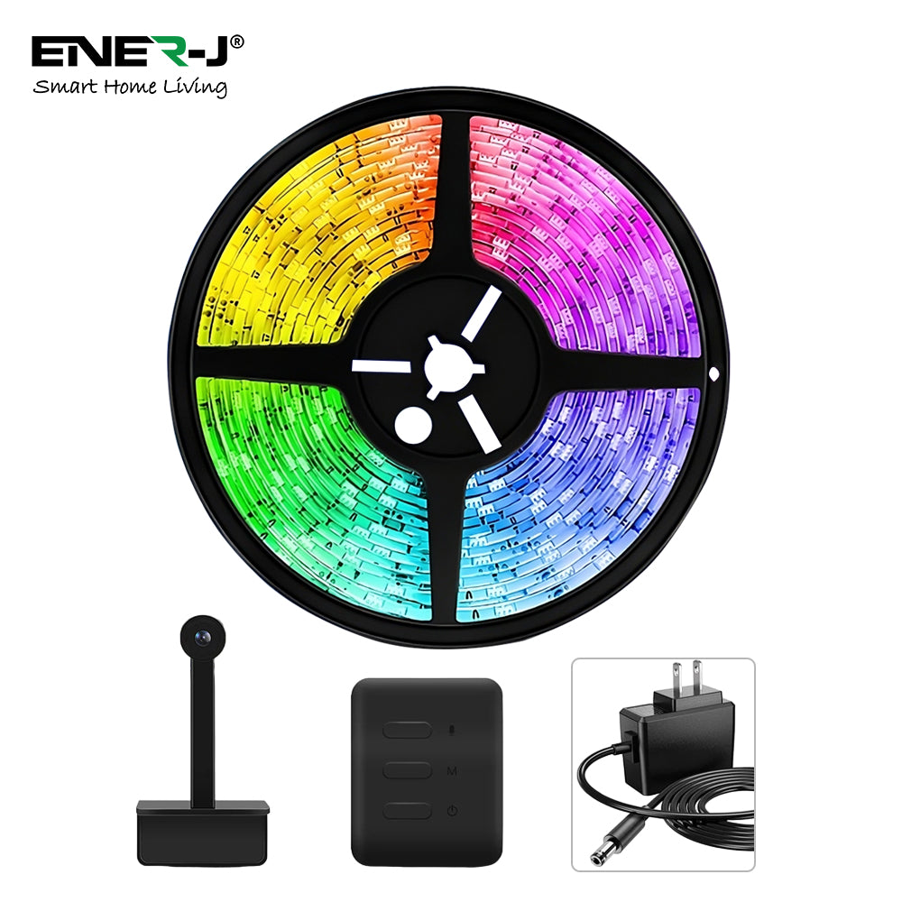 Ener-j SHA5343 Smart Gaming PC/TV RGBIC Strip Kit with 3.8M RGBIC LED Strips, Camera, Controller & UK Adapter