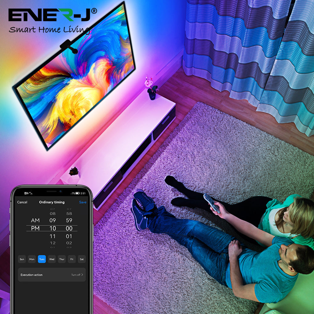 Ener-j SHA5343 Smart Gaming PC/TV RGBIC Strip Kit with 3.8M RGBIC LED Strips, Camera, Controller & UK Adapter