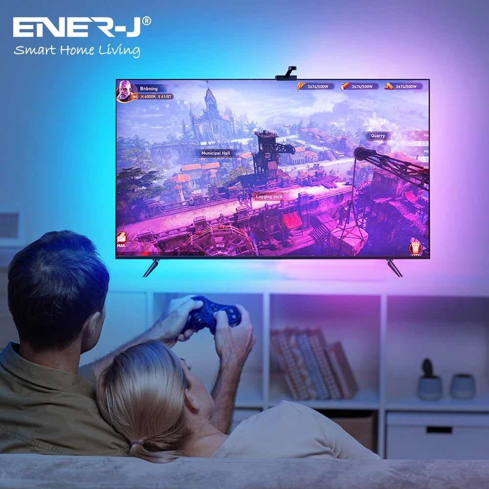 Ener-j SHA5343 Smart Gaming PC/TV RGBIC Strip Kit with 3.8M RGBIC LED Strips, Camera, Controller & UK Adapter