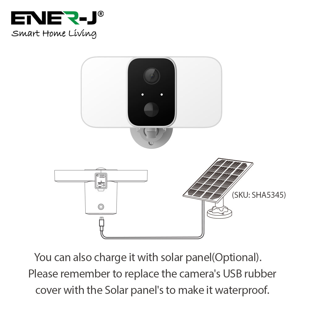 Ener-j SHA5344 Smart Wireless 1080P Battery Camera with Twin Floodlights, 10400mAh Batteries