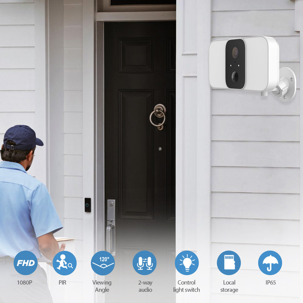 Ener-j SHA5344 Smart Wireless 1080P Battery Camera with Twin Floodlights, 10400mAh Batteries