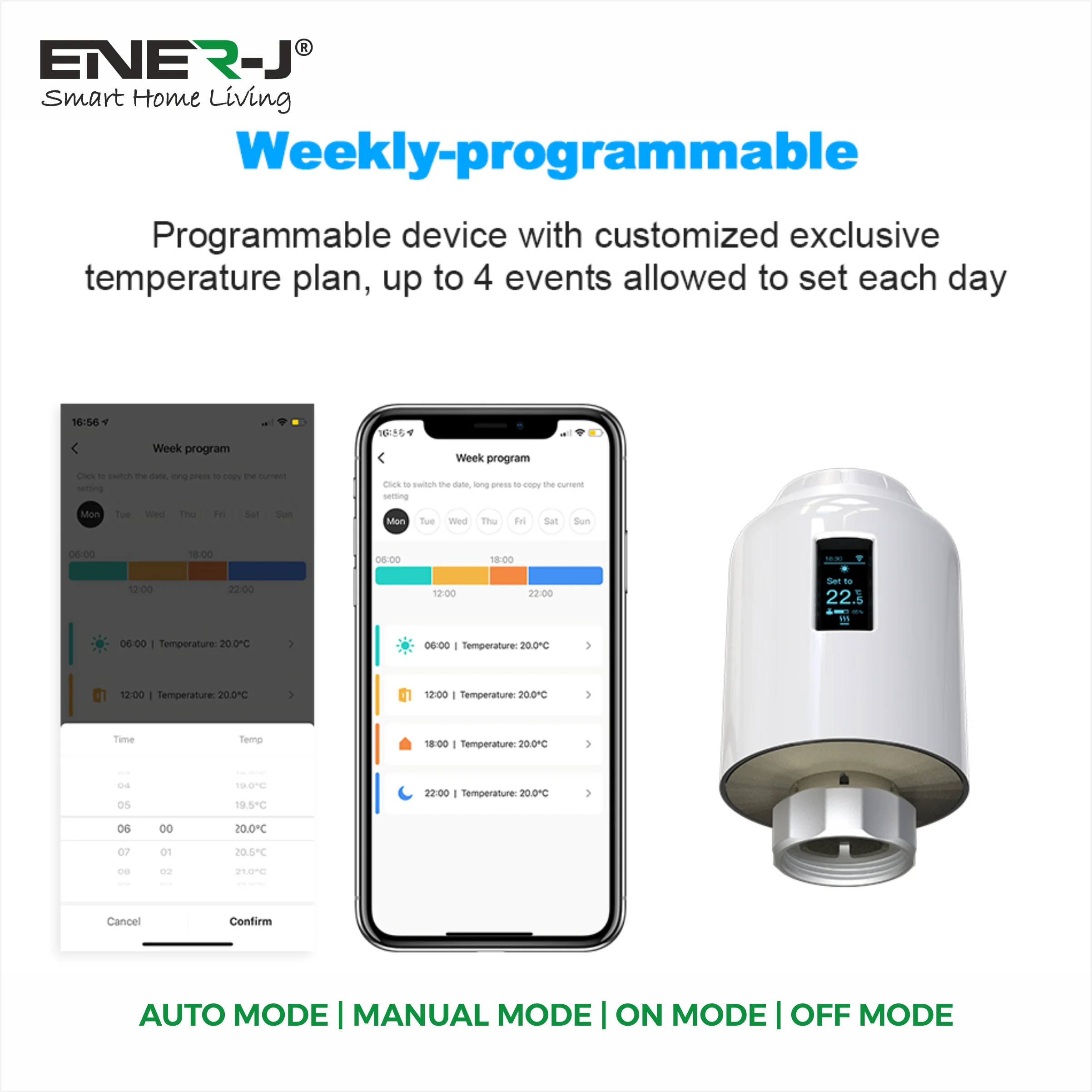 Ener-j SHA5348-2 Smart Thermostatic Radiator Valve, No Hub Needed, APP & Voice Control Pack of 2