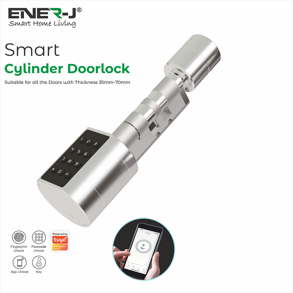 Ener-j SHA5349 Smart Adjustable Cylinder Bluetooth Doorlock with fingerprint and digital keypad unlocking