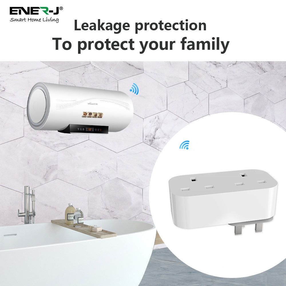 Ener-j SHA5354 13A WiFi Dual Smart Plug, UK BS Plug, With Energy Monitor