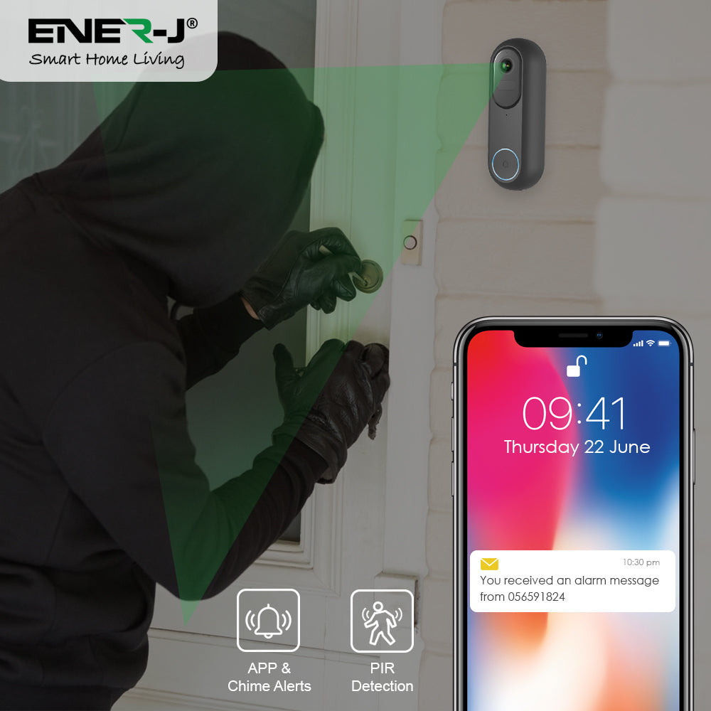Ener-j SHA5357 1080P Wired/Wireless Video Doorbell with 5200mah battery & USB Chime