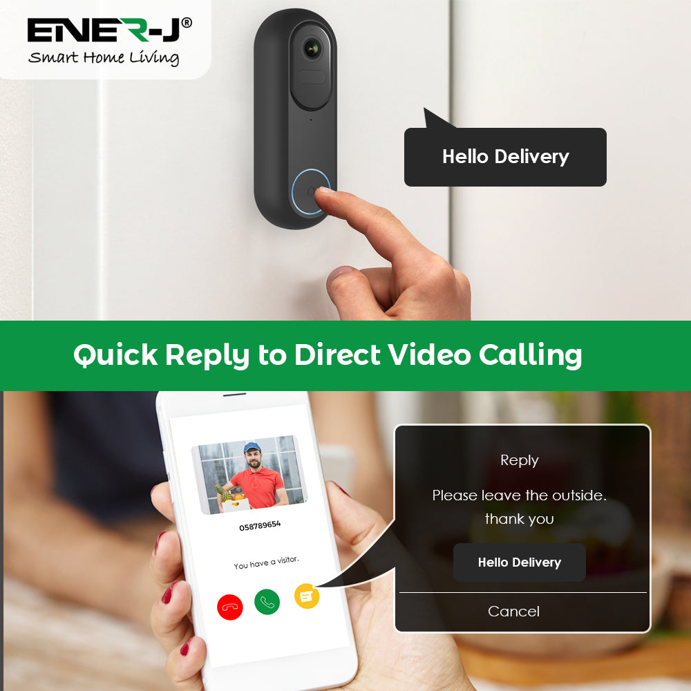 Ener-j SHA5357 1080P Wired/Wireless Video Doorbell with 5200mah battery & USB Chime