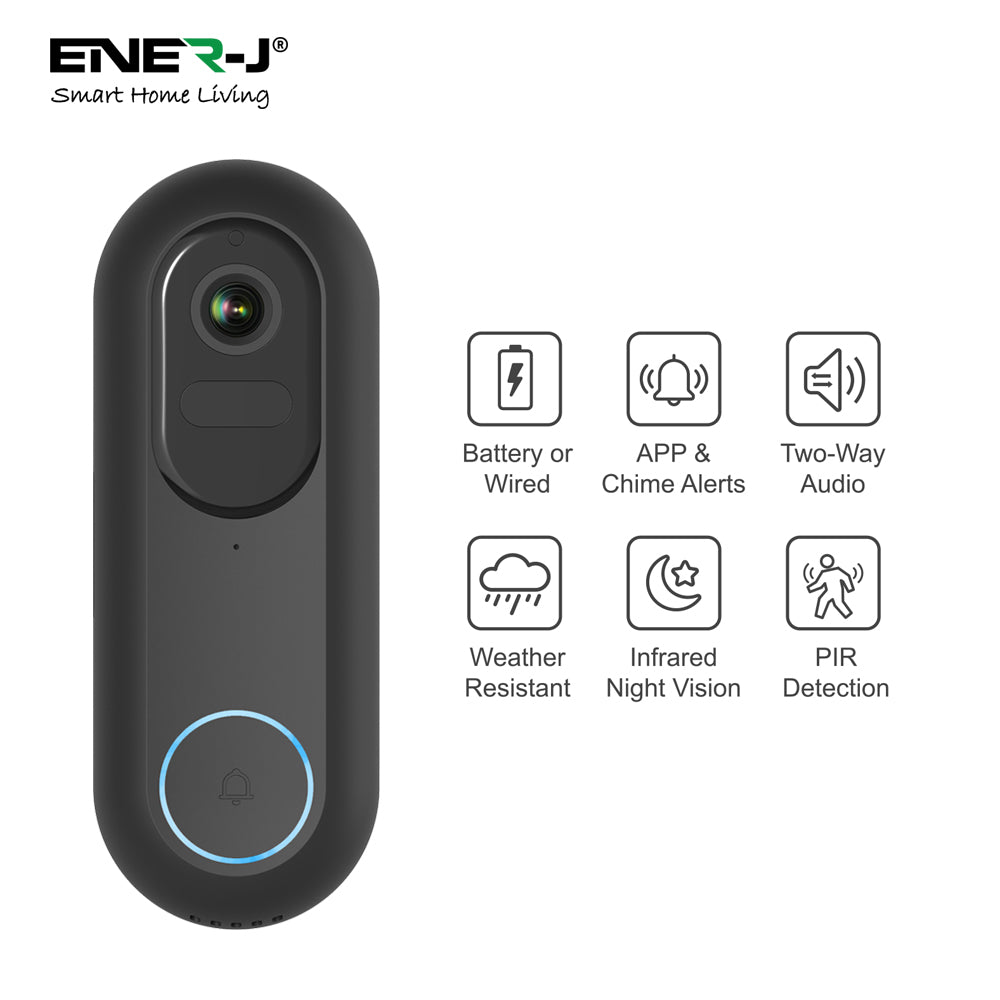 Ener-j SHA5357 1080P Wired/Wireless Video Doorbell with 5200mah battery & USB Chime