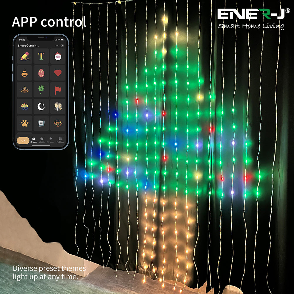 Ener-j SHA5358 Smart 400LED Colour Changing RGBIC Curtain Fairy Lights, 2Mx2M