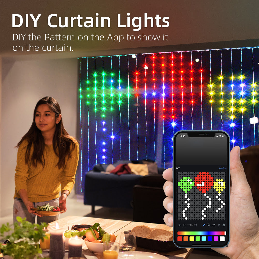 Ener-j SHA5358 Smart 400LED Colour Changing RGBIC Curtain Fairy Lights, 2Mx2M