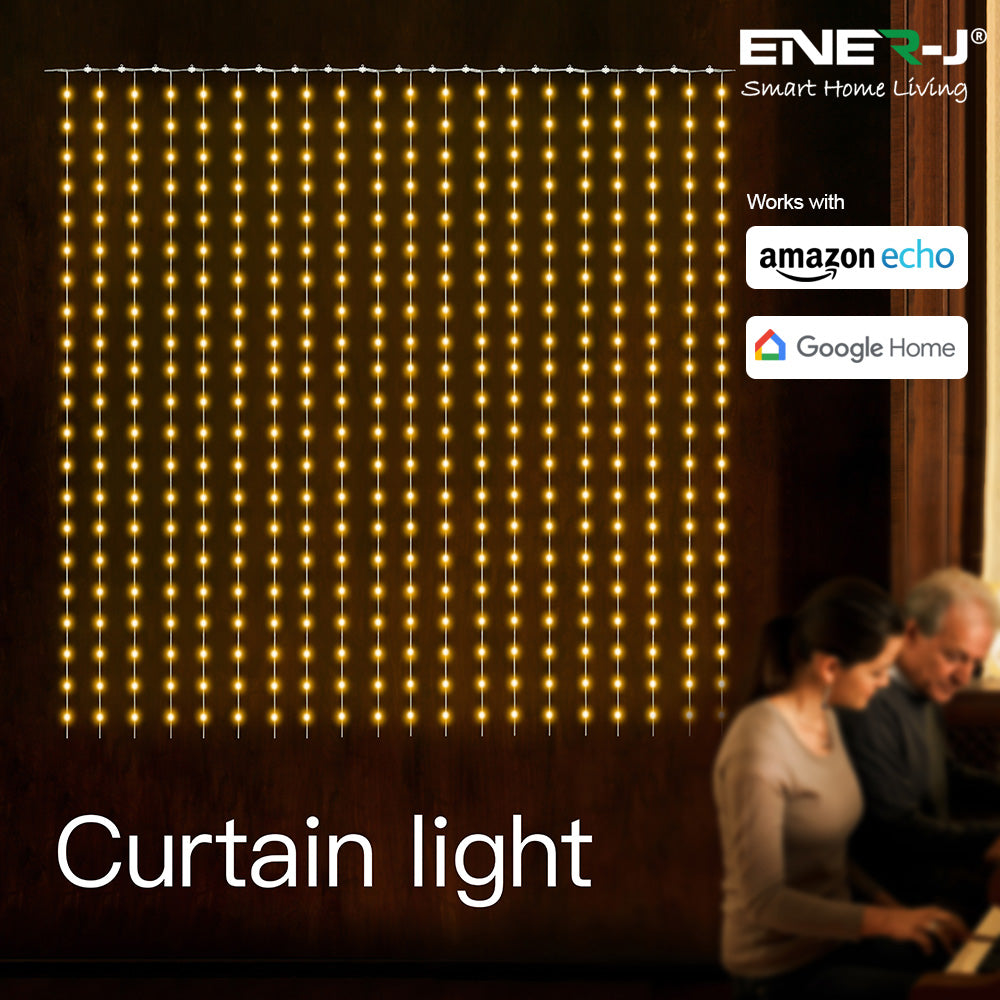 Ener-j SHA5358 Smart 400LED Colour Changing RGBIC Curtain Fairy Lights, 2Mx2M
