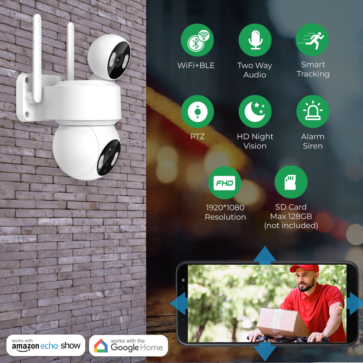 Ener-j SHA5363 Smart Wi-Fi Dual Lens Outdoor Dome IP Camera White Housing, IP65
