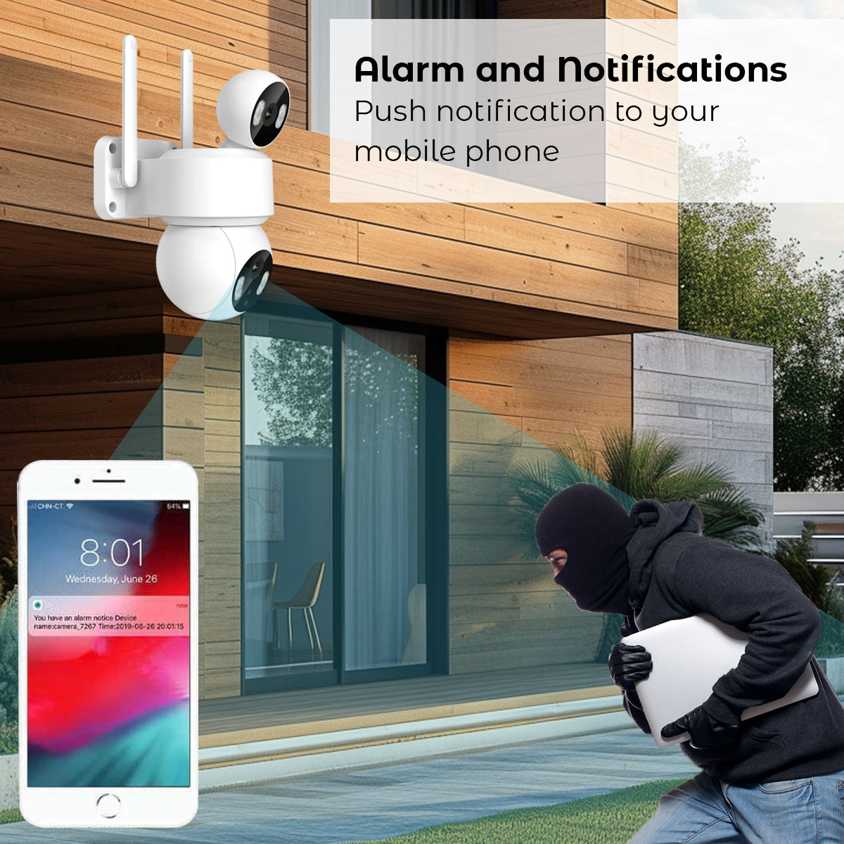 Ener-j SHA5363 Smart Wi-Fi Dual Lens Outdoor Dome IP Camera White Housing, IP65