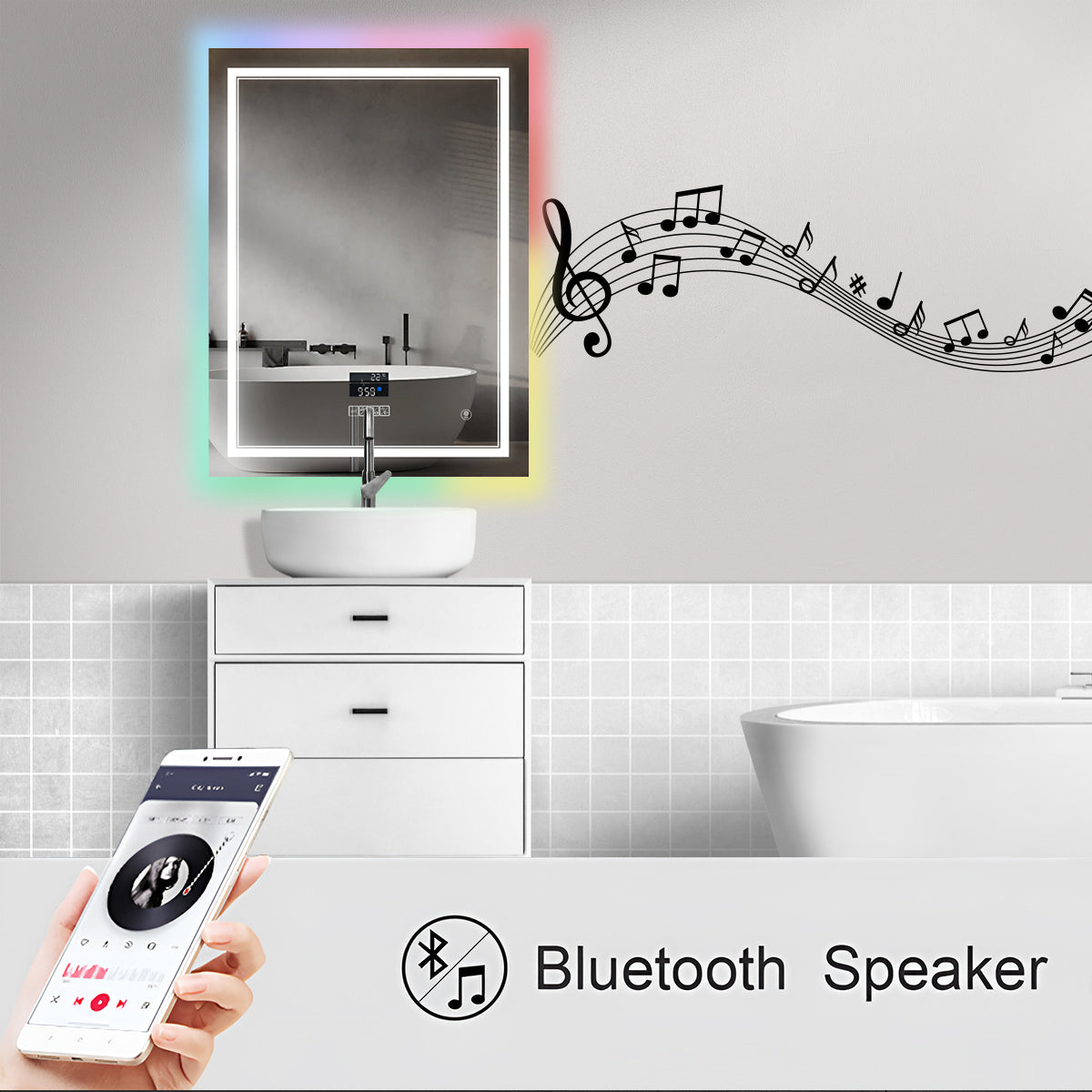 Ener-j SHA5365 LED Mirror CCT & Dimming in front & RGB in borders with Bluetooth Speaker