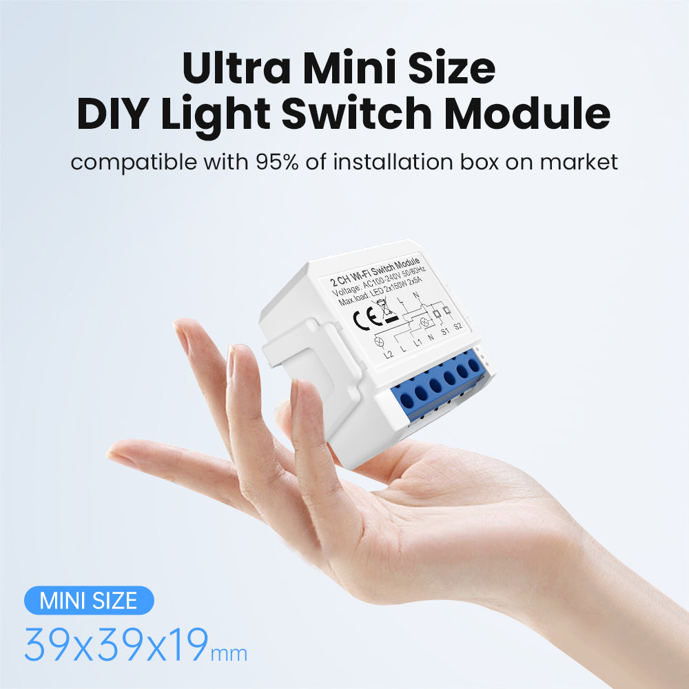 Ener-j SHA8005 Smart WiFi+BLE 2CH Light Switch Module (Max 2 x 150W). On/Off Switch