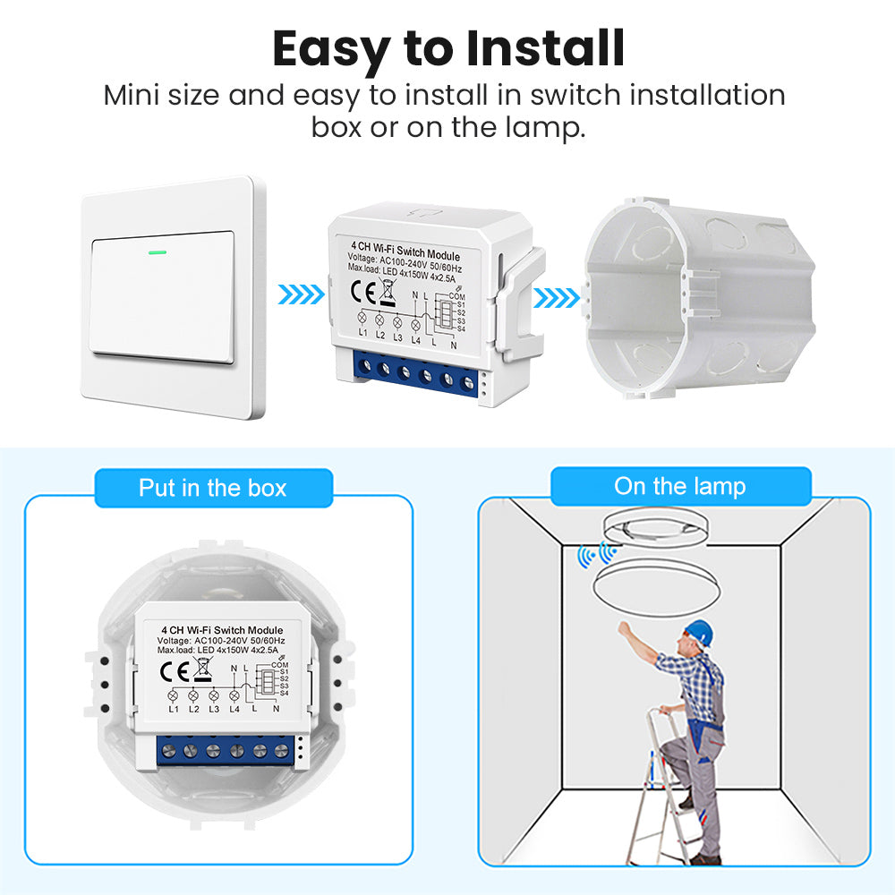 Ener-j SHA8005 Smart WiFi+BLE 2CH Light Switch Module (Max 2 x 150W). On/Off Switch
