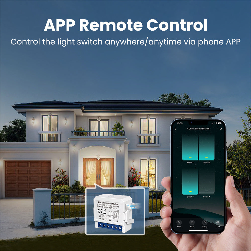 Ener-j SHA8006 Smart WiFi+BLE 3CH Light Switch Module (Max 3 x 150W). On/Off Switch