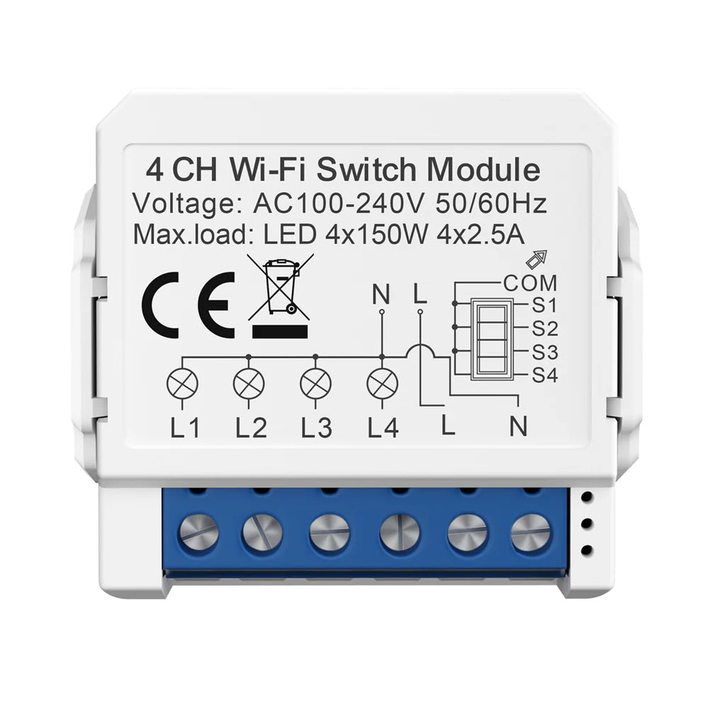 Ener-j SHA8007 Smart WiFi+BLE 4CH Light Switch Module (Max 4 x 150W). On/Off Switch