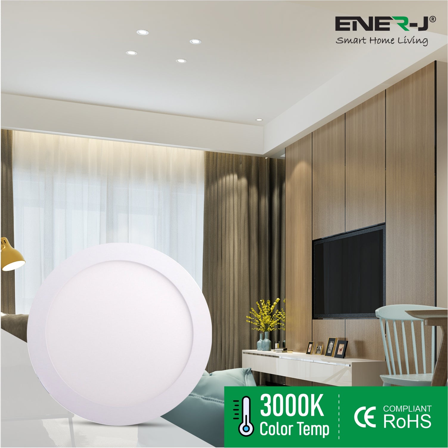 Ener-j T121 24W Recessed Round LED Mini Panel 280mm diameter (Hole Size 265mm), 3000K Pack of 2