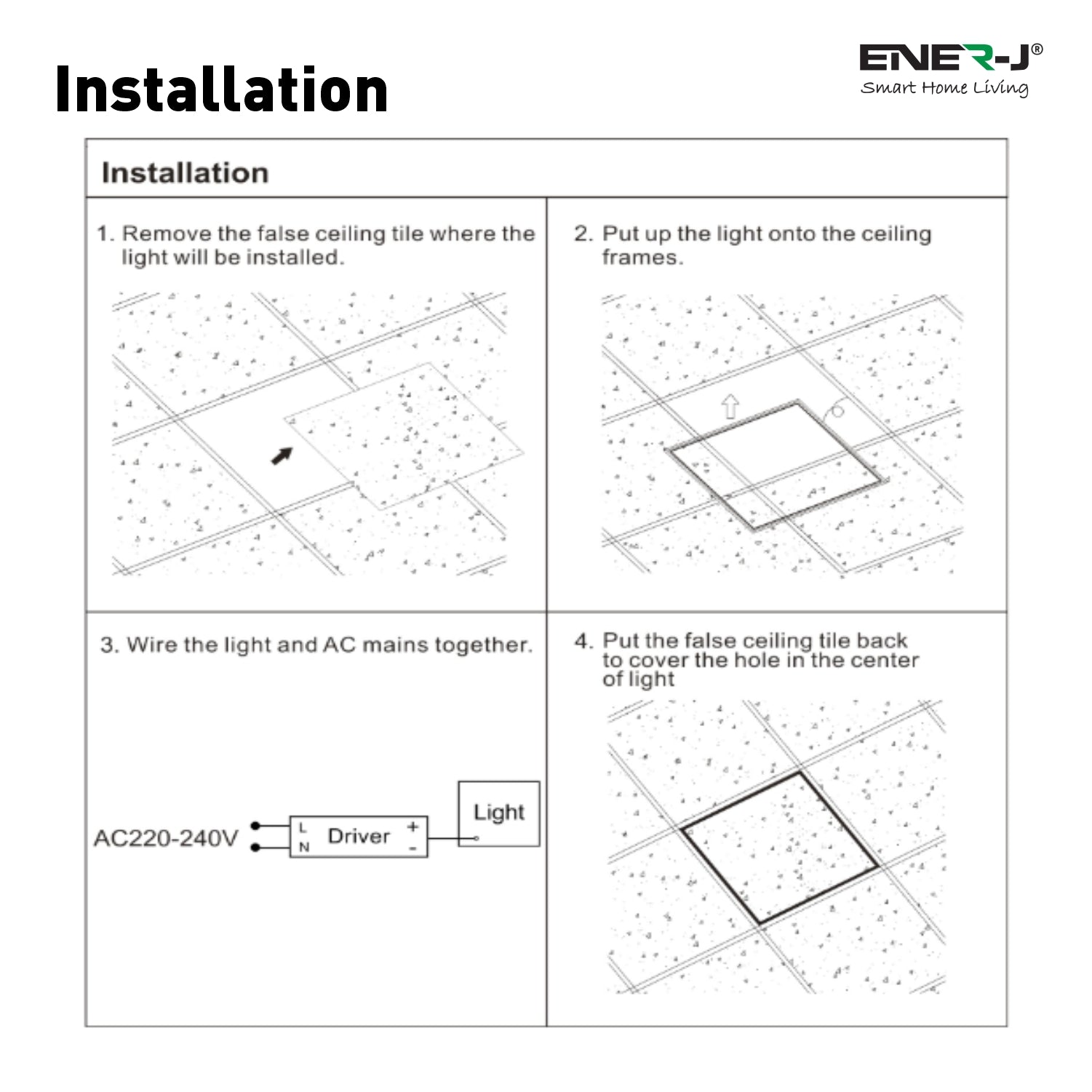Ener-j T162 LED Borderline Panel 60x60 40W 4000 Lumens, CCT Switchable (6500K-4000K-3000K) Pack of 2