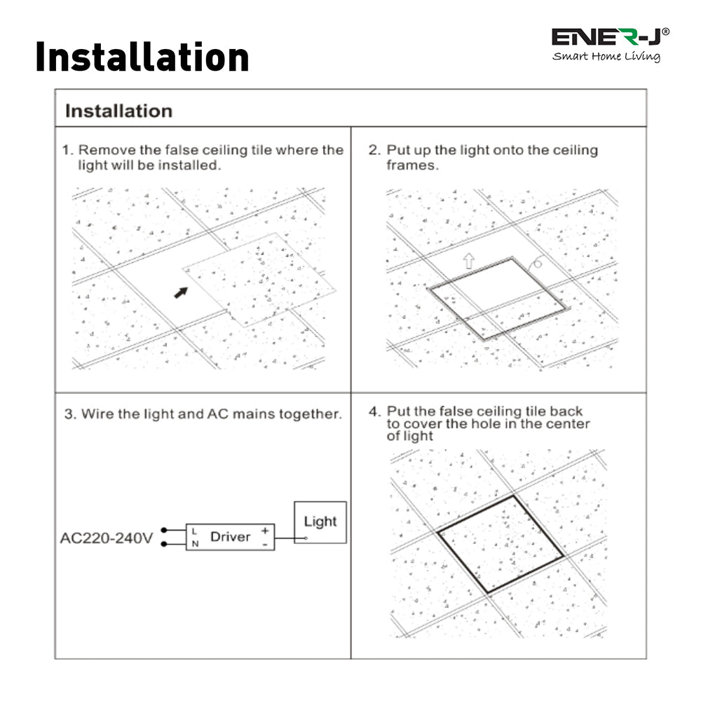Ener-j T169 LED Borderline Panel 60x60 40W 4000 Lumens, 4000K Pack of 2