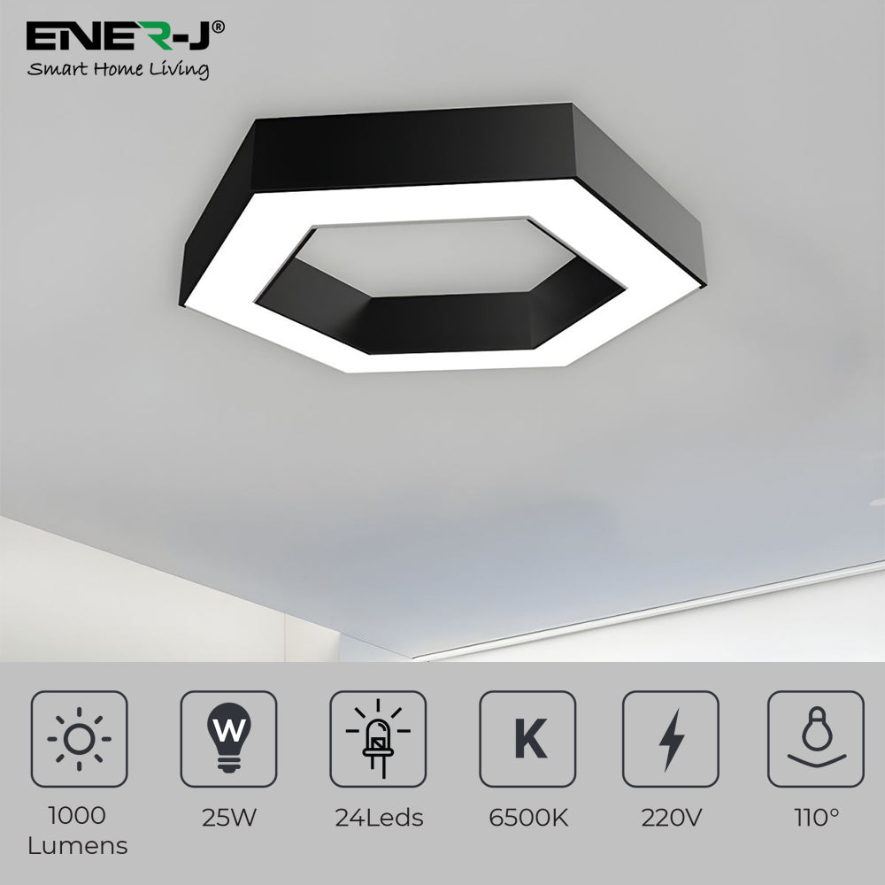 Ener-j T170 Hollow Hexagon Pendant Lights 25W 6500K 45lm/W Black Body
