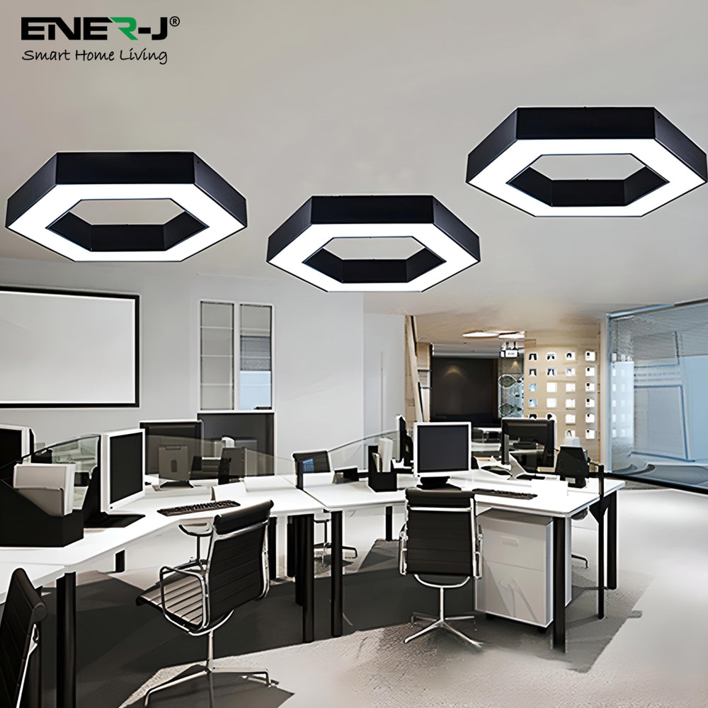 Ener-j T170 Hollow Hexagon Pendant Lights 25W 6500K 45lm/W Black Body