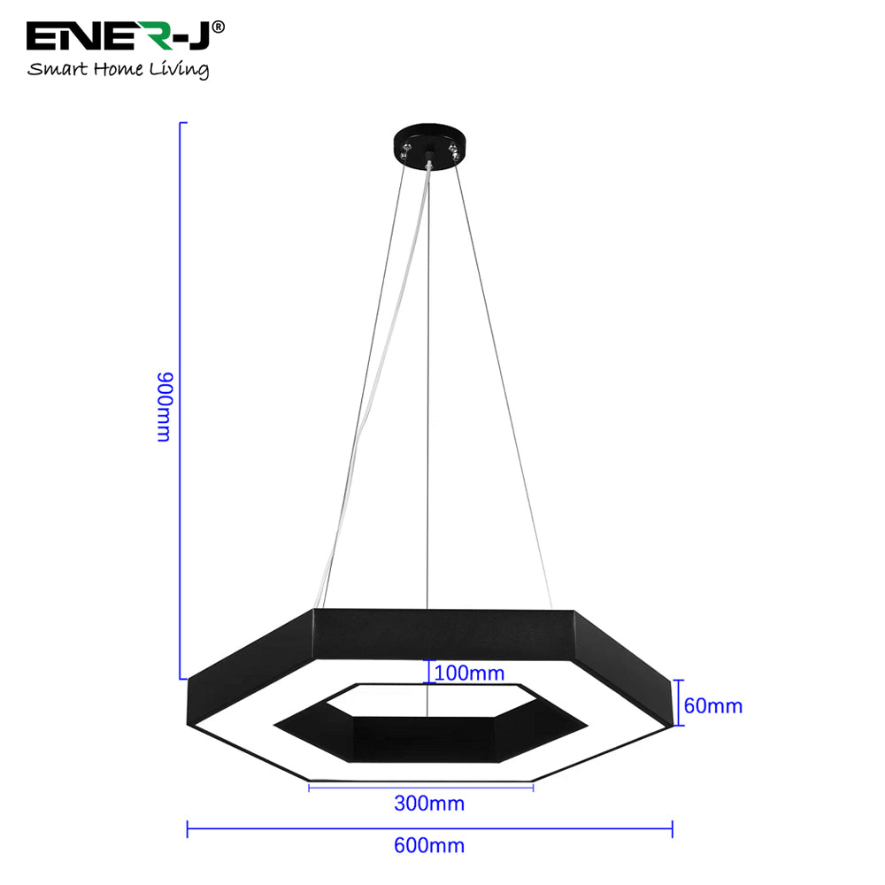 Ener-j T170 Hollow Hexagon Pendant Lights 25W 6500K 45lm/W Black Body