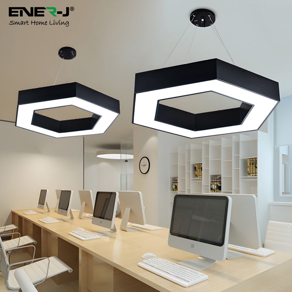Ener-j T170 Hollow Hexagon Pendant Lights 25W 6500K 45lm/W Black Body