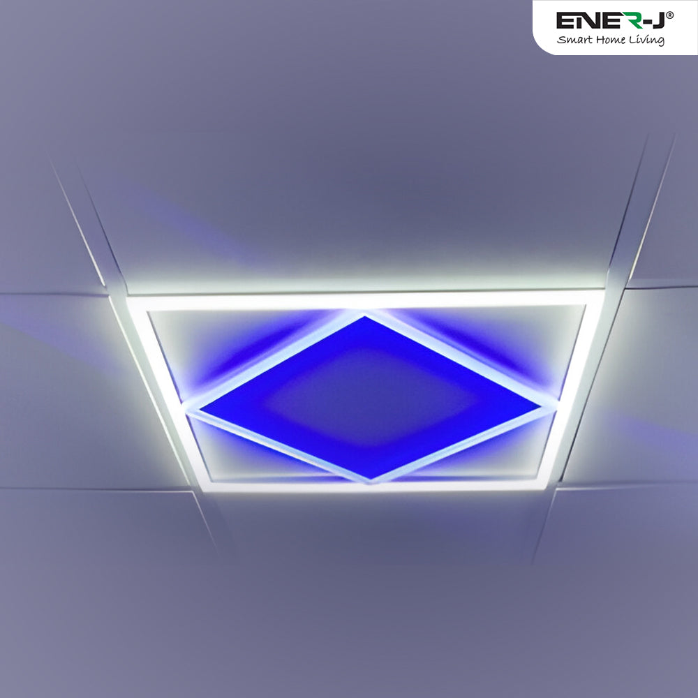 Ener-j T200BL Diamond Square Borderline LED Panel, 600x600mm 40W 4000 Lumens, 6000K on border and Blue Inside Pack of 2