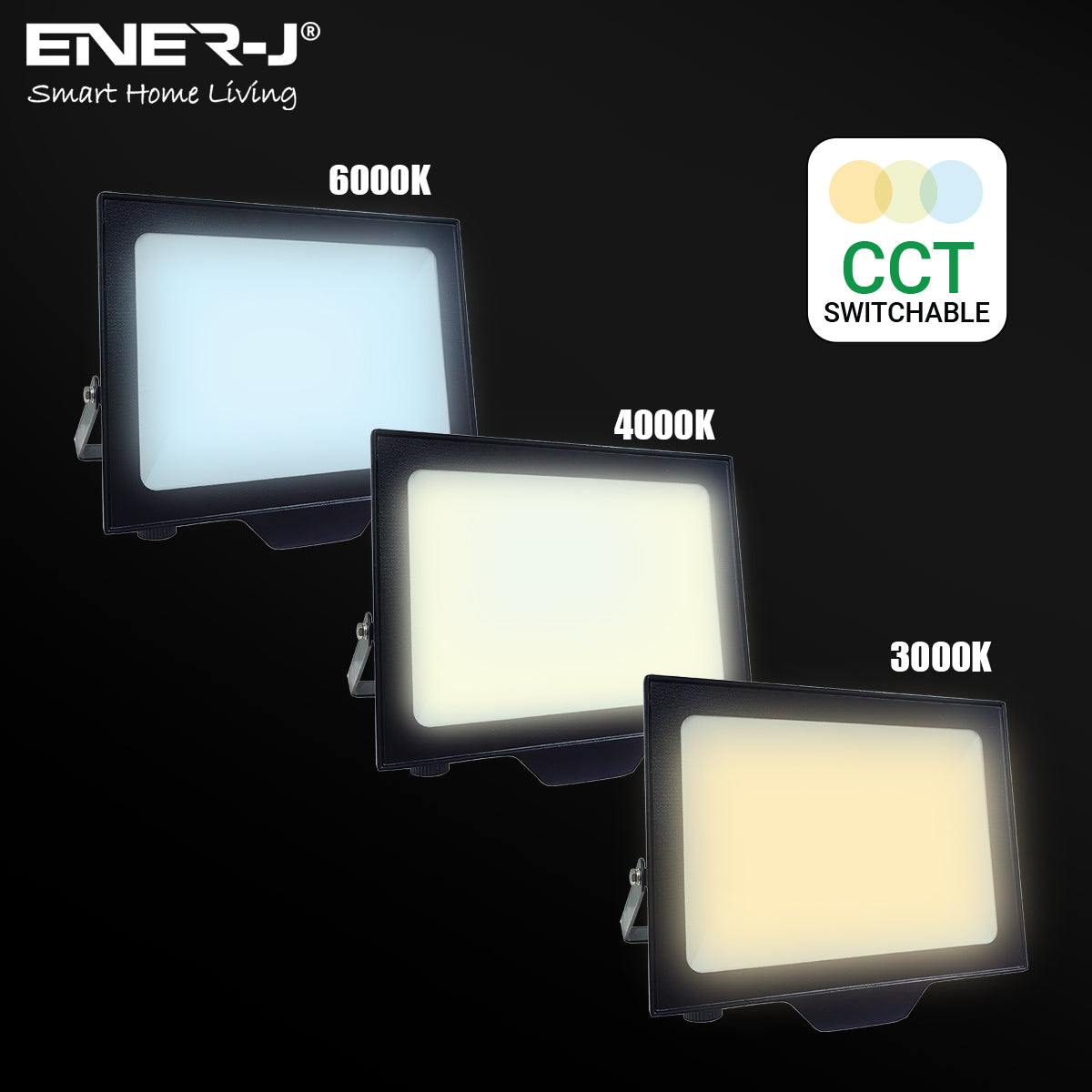 Ener-j T210XN 100W LED Floodlights With CCT Switchable & PIR ready (not included), 9000 Lm, IP65