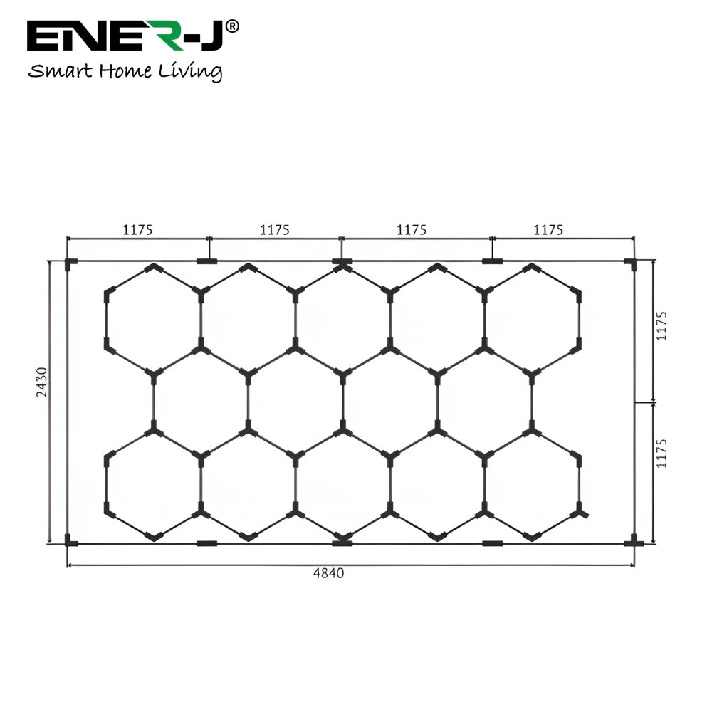 Ener-j T304RGB 600W Car Showroom Lights with 14 Hexagon design with frame, RGBIC with Remote