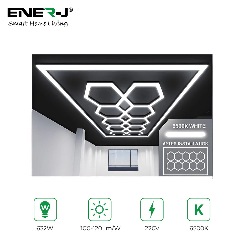 Ener-j T305 632W Designer Ceiling Lights with Frame (10 Hexagons and border)