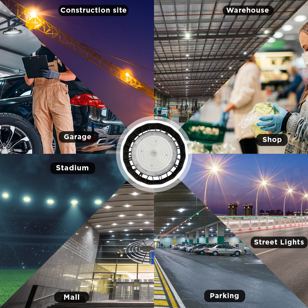 Ener-j T380 LED UFO High Bay Lights, Wattage Switchable (120W-160W-200W), CCT Switcheable (6000K-4000K-3000K), 160Lm/W, IP65