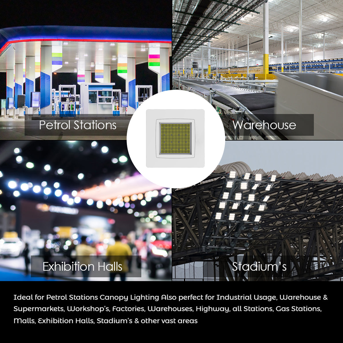 Ener-j T385 100W Premium Canopy Lights with 140 Lm/W & Dimmable Lifud Driver, Size 325x325mm, IP65 & IK08, Includes Recessed Mounting Kit & Surface Bracket installation, 5700K