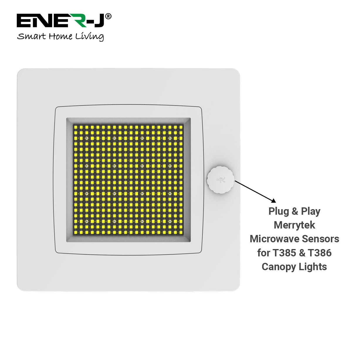 Ener-j T385 100W Premium Canopy Lights with 140 Lm/W & Dimmable Lifud Driver, Size 325x325mm, IP65 & IK08, Includes Recessed Mounting Kit & Surface Bracket installation, 5700K