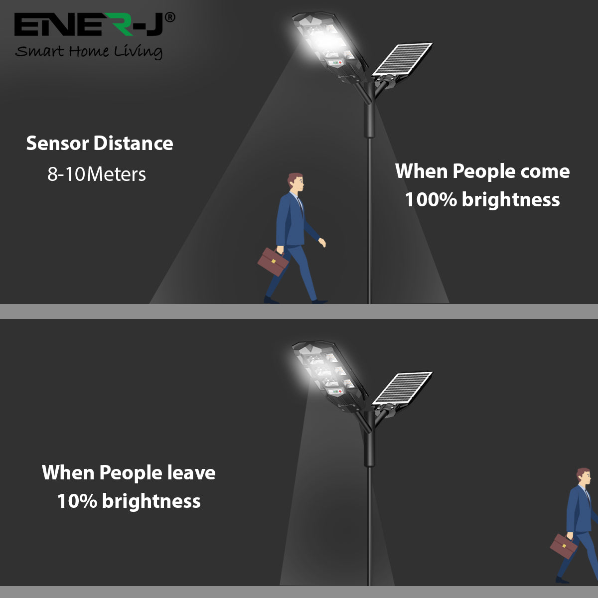 Ener-j T390 100W Solar Streetlights 6500K with 6V 12W Solar Panel & 12000 mAh Battery & Remote