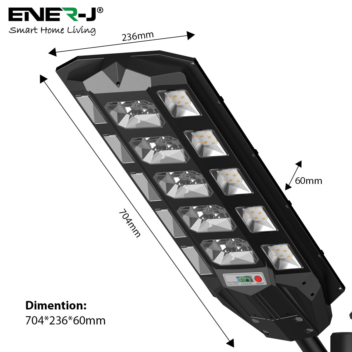 Ener-j T392 200W Solar Streetlights 6500K with 6V 18W Solar Panel & 24000 mAh Battery & Remote