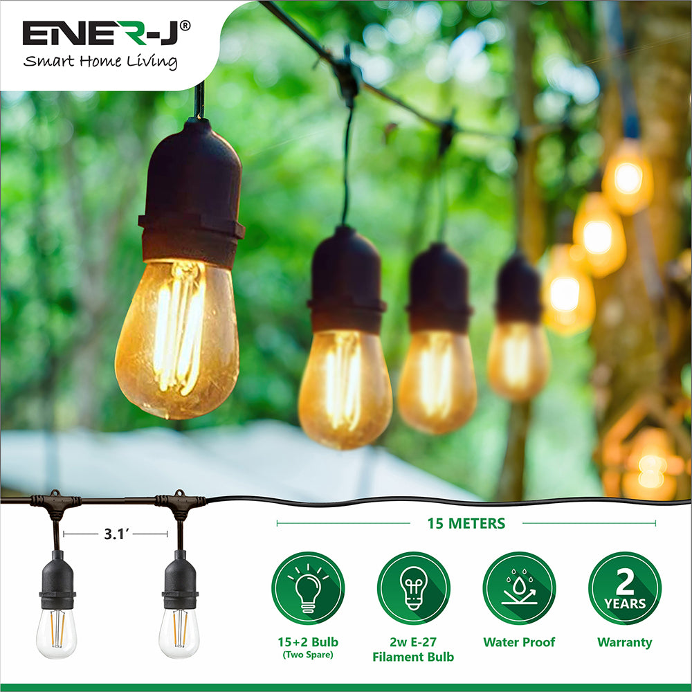 Ener-j T447 LED Filament Bulb String Light Kit 15.2m (inc 15x2W Filament LED Lamps)