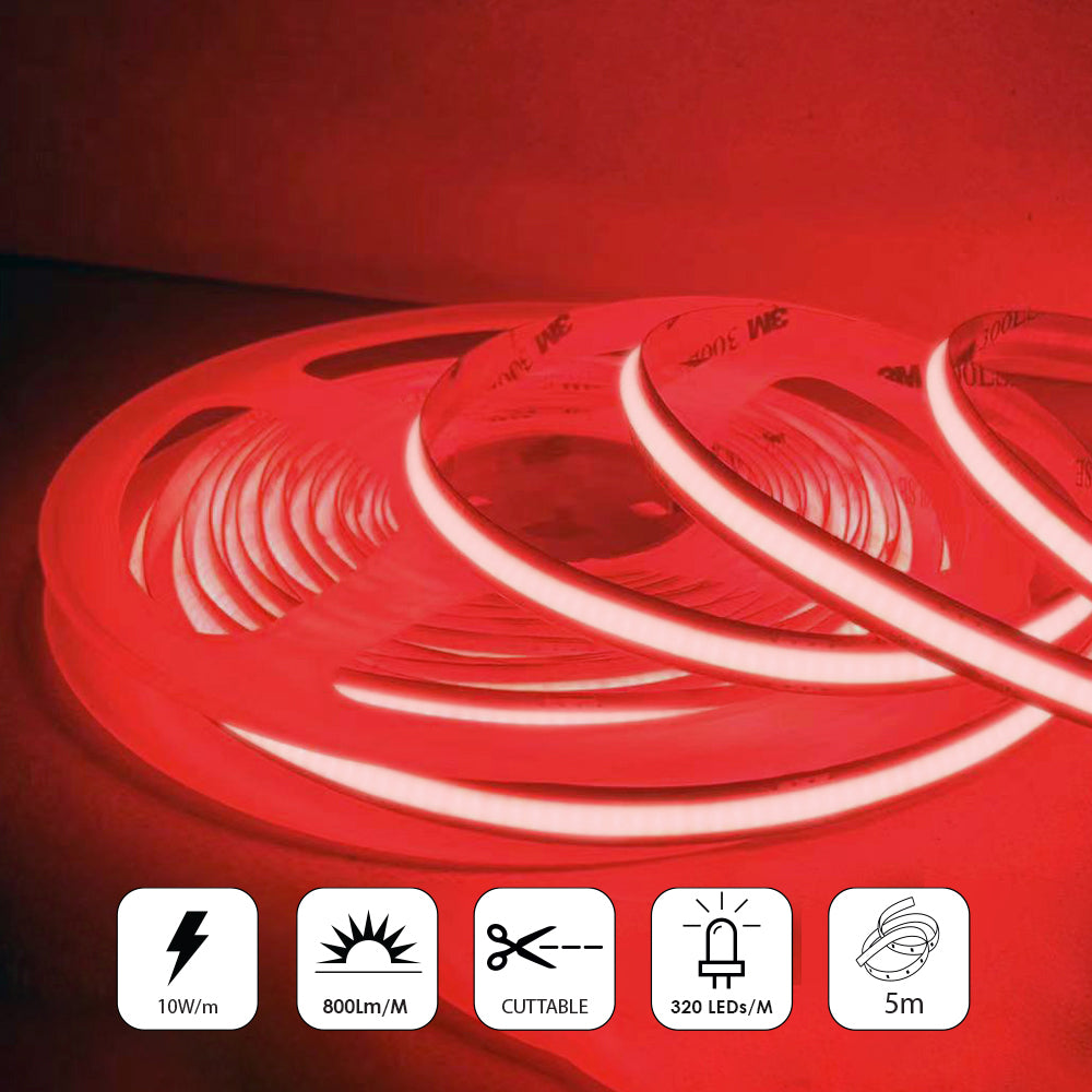 Ener-j T468 24V COB LED Strip Lights with 320 LEDs/M, 10W/M, 1100lm/M, CRI 90-92, 5m Roll, RED