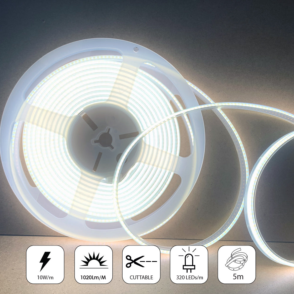 Ener-j T480 24V COB LED Strip Lights with 320 LEDs/M, 10W/M, 1100lm/M, CRI 90-92, 5m Roll, 6000K, IP65