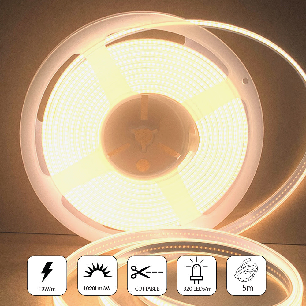 Ener-j T481 24V COB LED Strip Lights with 320 LEDs/M, 10W/M, 1100lm/M, CRI 90-92, 5m Roll, 4000K, IP65