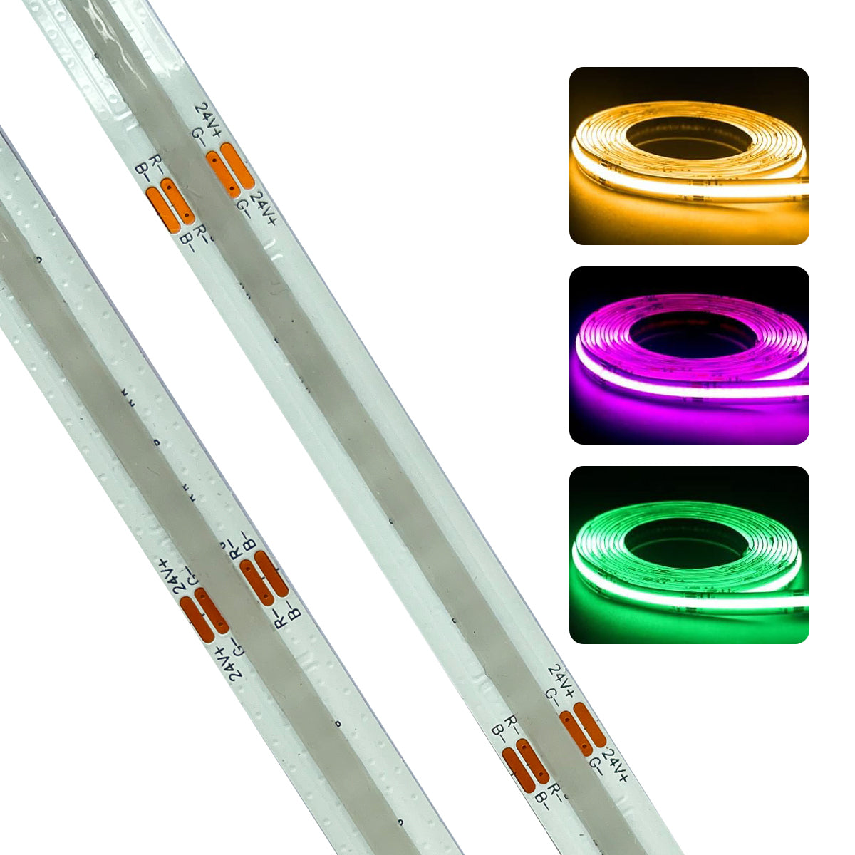 Ener-j T483 24V COB LED Strip, RGB with 576 LEDs/Meter, 14W/Meter, DC Connector included, IP20