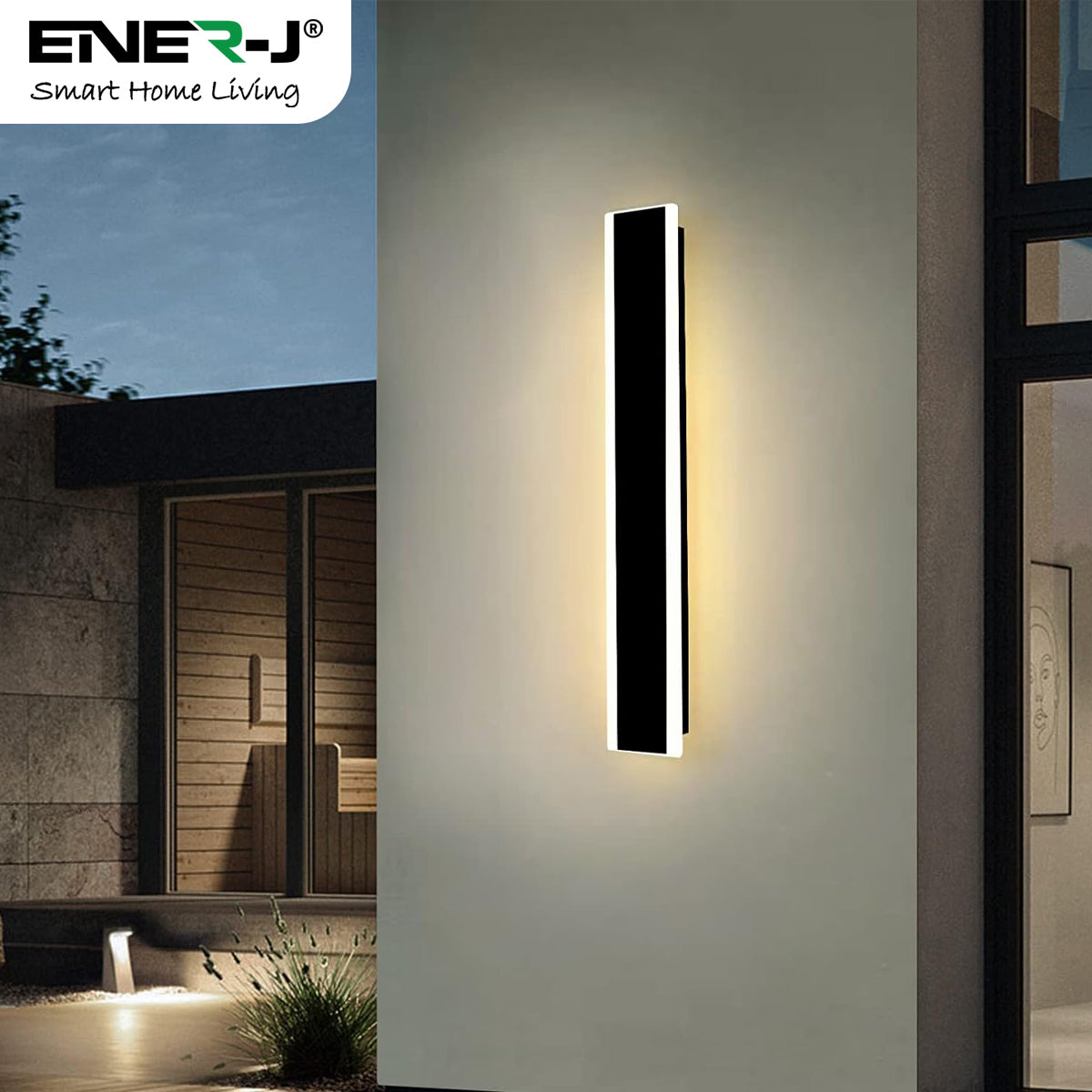Ener-j T484 60 x 8 cms size Outdoor Acrylic Black Wall Lights, 12W Waterproof IP65 Warm White