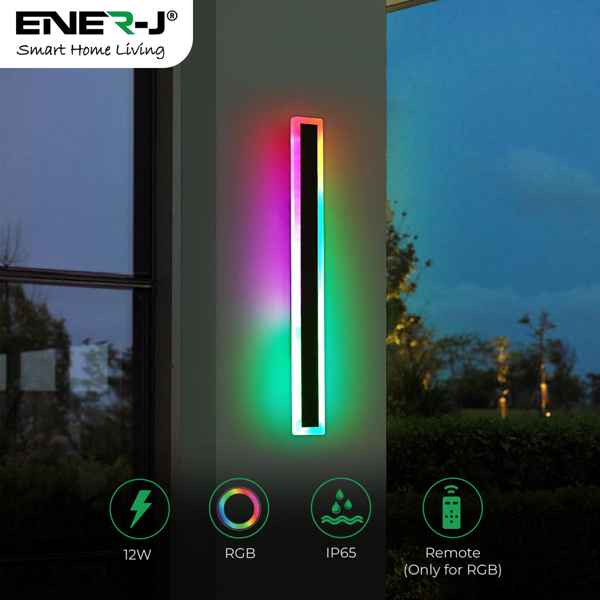 Ener-j T486 60 x 8 cms size Outdoor Acrylic Black Wall Lights, 12W Waterproof IP65 RGB