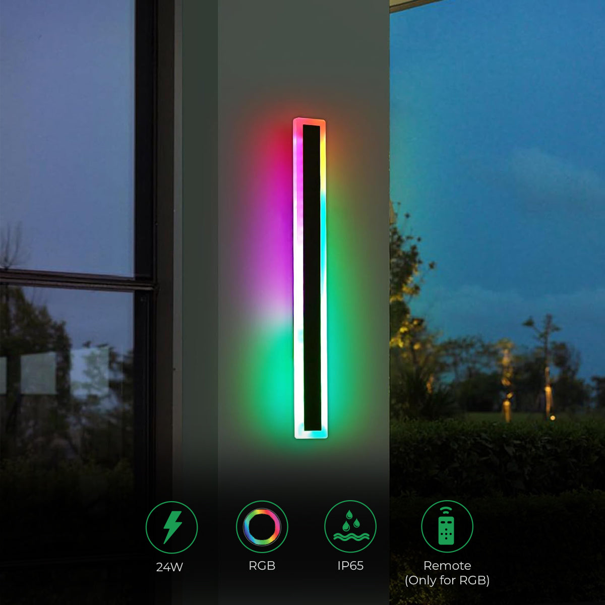 Ener-j T487 100 x 8 cms size Outdoor Acrylic Black Wall Lights, 18W Waterproof IP65 RGB