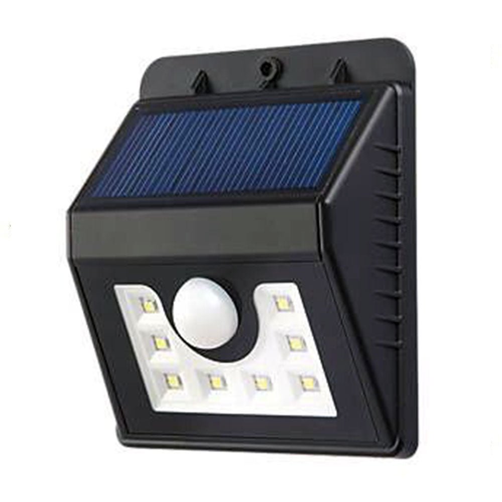 Ener-j T701 SOLAR WALL LIGHT WITH PIR, 8PCS 2835 LED, 1.6W 200 LUMENS, BLACK HOUSING, IP65, 6000K