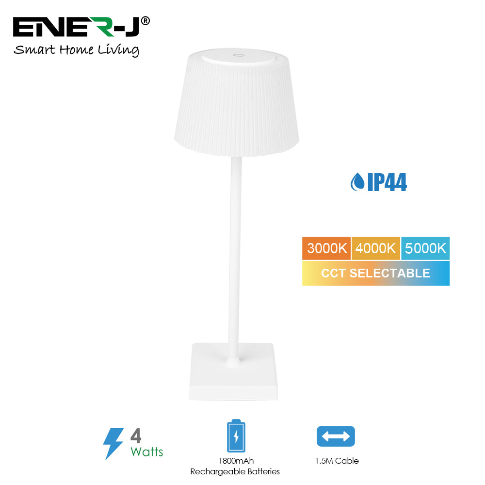Ener-j T724 4W Wireless LED Table Lamp (White Housing) CCT & Dimming, IP44