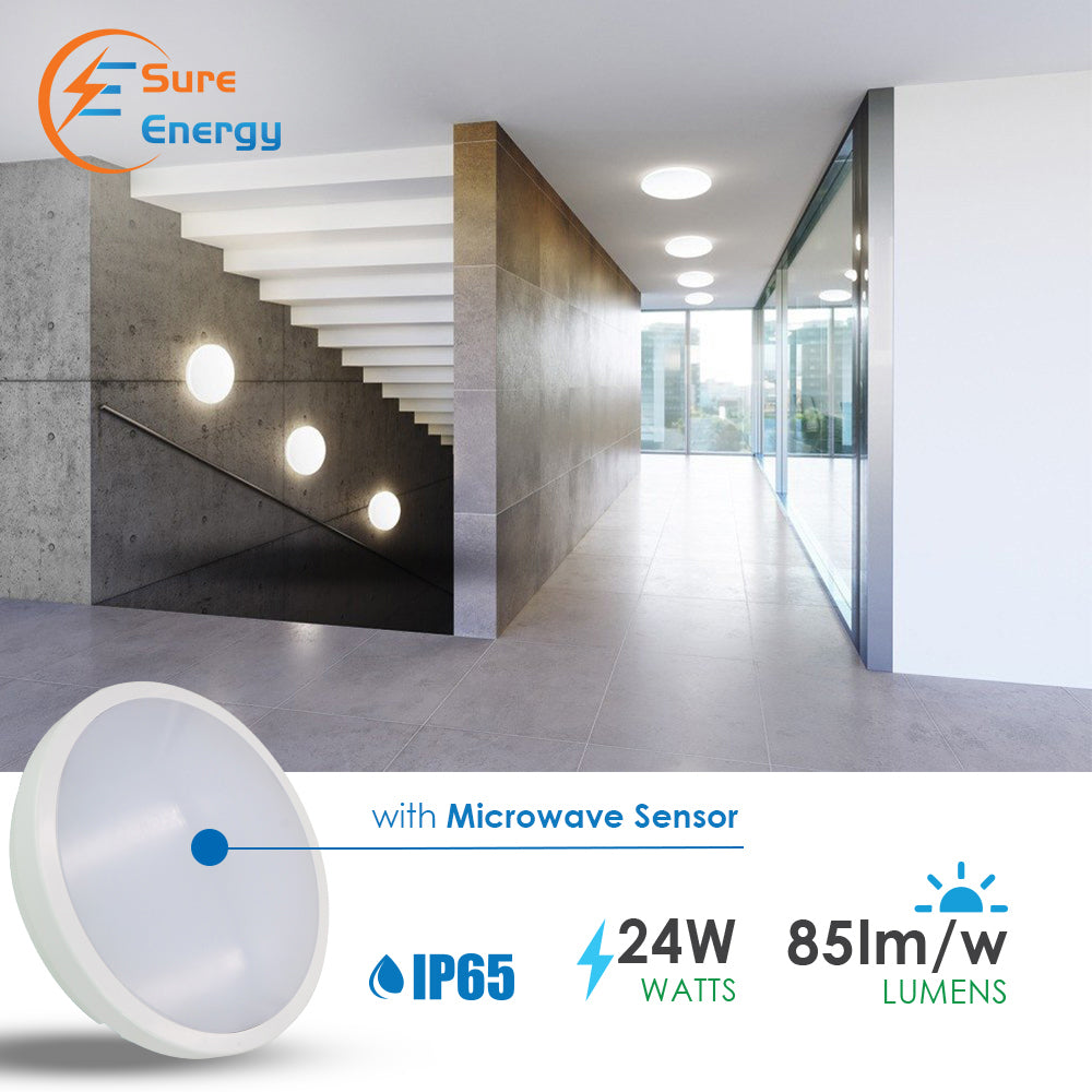 Ener-j T754 24W LED Bulkhead with Microwave Sensor IP65 4000K